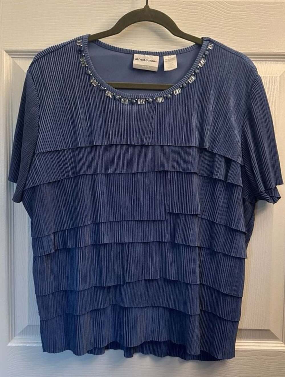Alfred Dunner Blue Pleated Tiered Embellished Top Size PXL